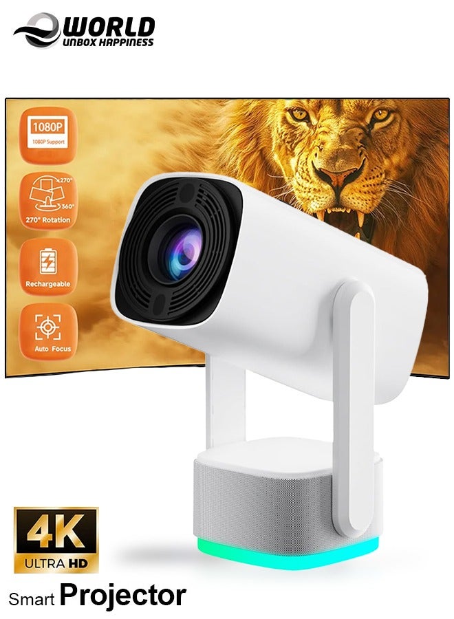Eworld Rechargeable 5000 Lumens HD Smart Mini Projector with 4K Support, 150-Inch Screen Display, 230° Rotating Projection, Portable Home Cinema for Movies, Gaming, Video Presentations and Mobile Phone Mirroring - Image 1