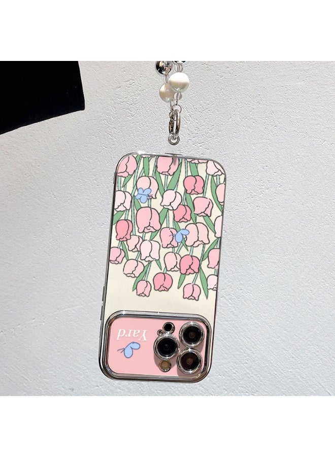 NIBEMINENT Electroplated Flowers Protective TPU Case Cover For iPhone 15 Pro Max, Garden With Silver Heart Beads - Image 3