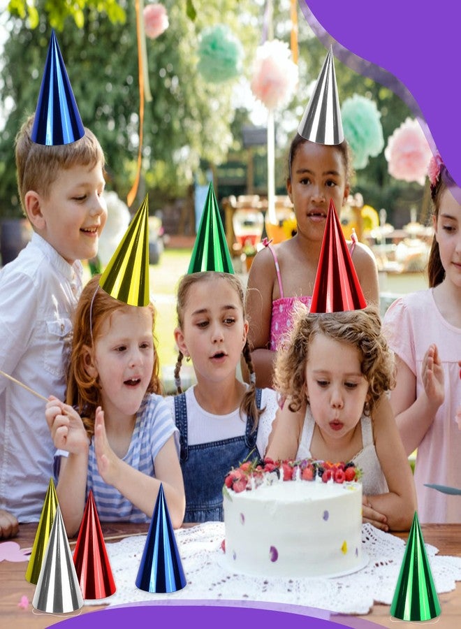 WEOXPR 40 Pack Colorful Birthday Party Hats for Kids，Small Metallic Foil Cone Hat Party Favors Headwear Adults Paper Party Hats Bulk in Red, Green, Gold, Silver and Blue(40 Pack color hats-5 Colors) - Image 3