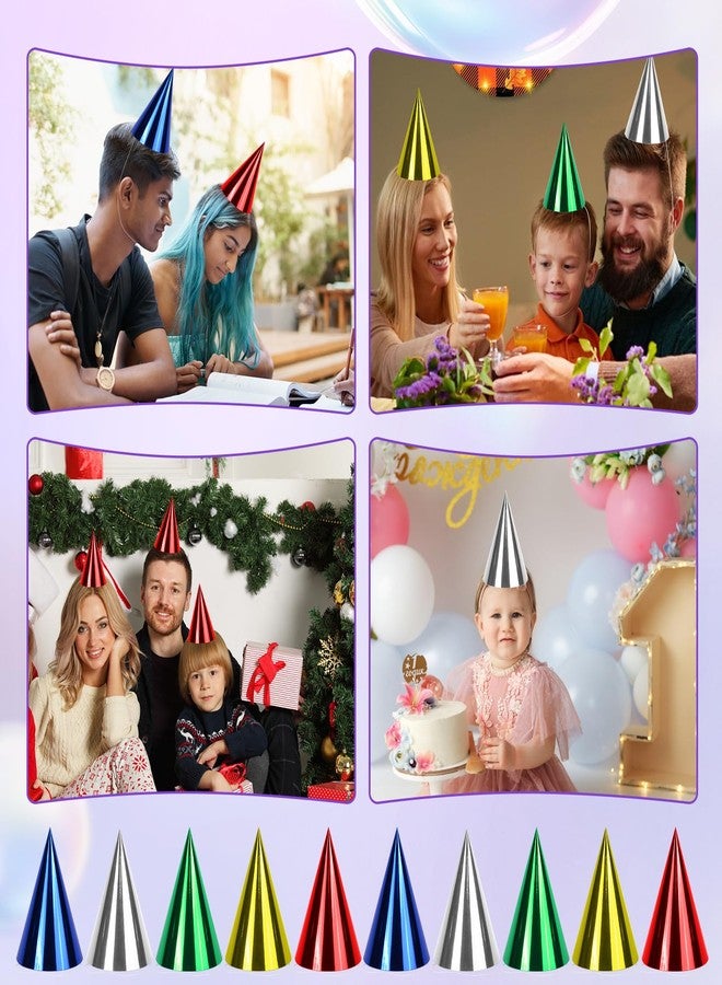 WEOXPR 40 Pack Colorful Birthday Party Hats for Kids，Small Metallic Foil Cone Hat Party Favors Headwear Adults Paper Party Hats Bulk in Red, Green, Gold, Silver and Blue(40 Pack color hats-5 Colors) - Image 5