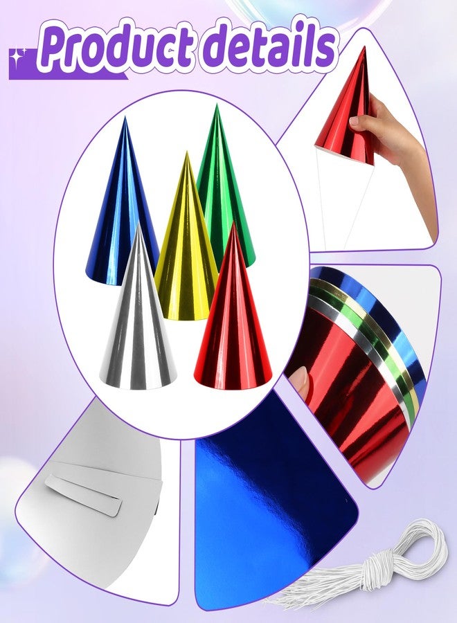 WEOXPR 40 Pack Colorful Birthday Party Hats for Kids，Small Metallic Foil Cone Hat Party Favors Headwear Adults Paper Party Hats Bulk in Red, Green, Gold, Silver and Blue(40 Pack color hats-5 Colors) - Image 4