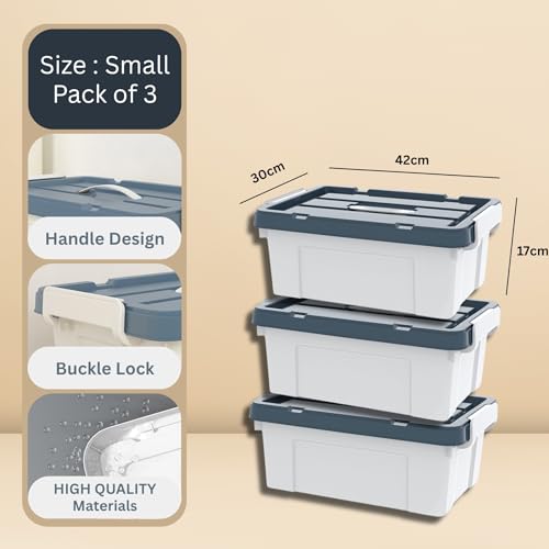 HoopVool® Multipurpose Storage Box with Lid and Handles for Clothes, Toys, Household Items, Kitchen, and Stationery (Pack of 3, Small - 42 X 30 X 17 CM) - Image 2