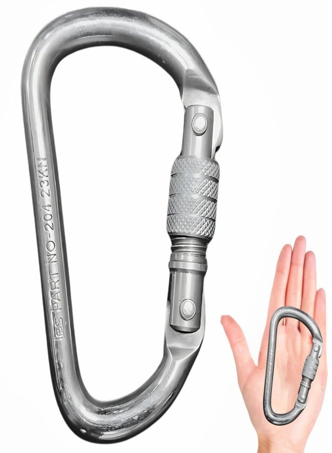 White Tech Stainless Steel Heavy-Duty Climbing Carabiner 23KN Screw Locking Karabiner Hook Clip with Quick Lock for Rock Climbing, Hiking, & Outdoor Activities Rappelling (Pack of 1) - Image 1