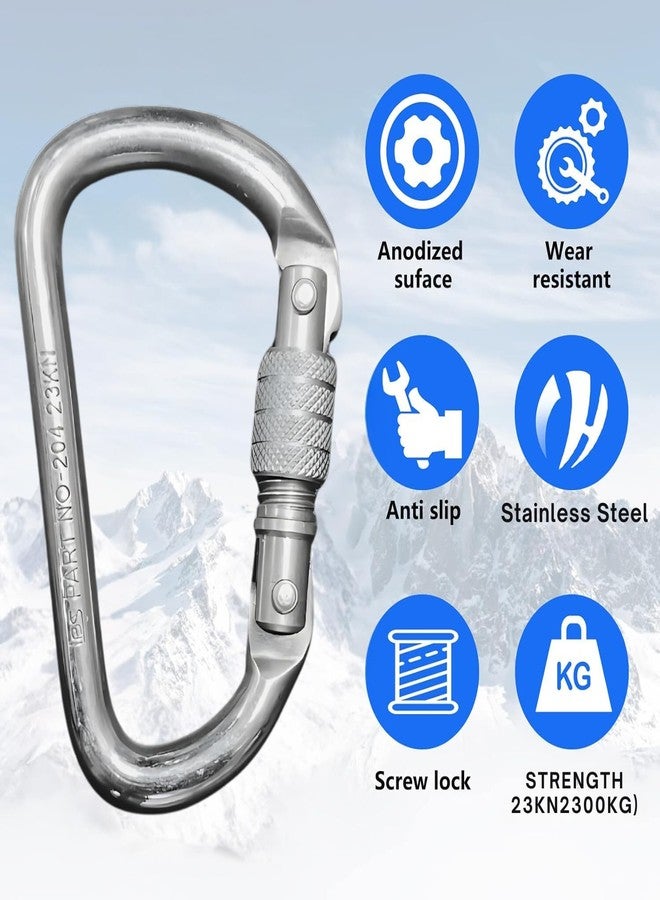 White Tech Stainless Steel Heavy-Duty Climbing Carabiner 23KN Screw Locking Karabiner Hook Clip with Quick Lock for Rock Climbing, Hiking, & Outdoor Activities Rappelling (Pack of 1) - Image 2