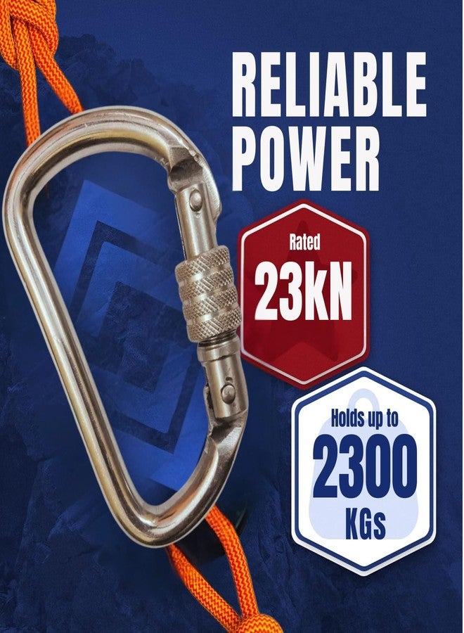 White Tech Stainless Steel Heavy-Duty Climbing Carabiner 23KN Screw Locking Karabiner Hook Clip with Quick Lock for Rock Climbing, Hiking, & Outdoor Activities Rappelling (Pack of 1) - Image 3