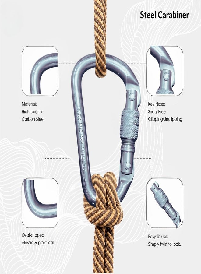 White Tech Stainless Steel Heavy-Duty Climbing Carabiner 23KN Screw Locking Karabiner Hook Clip with Quick Lock for Rock Climbing, Hiking, & Outdoor Activities Rappelling (Pack of 1) - Image 5