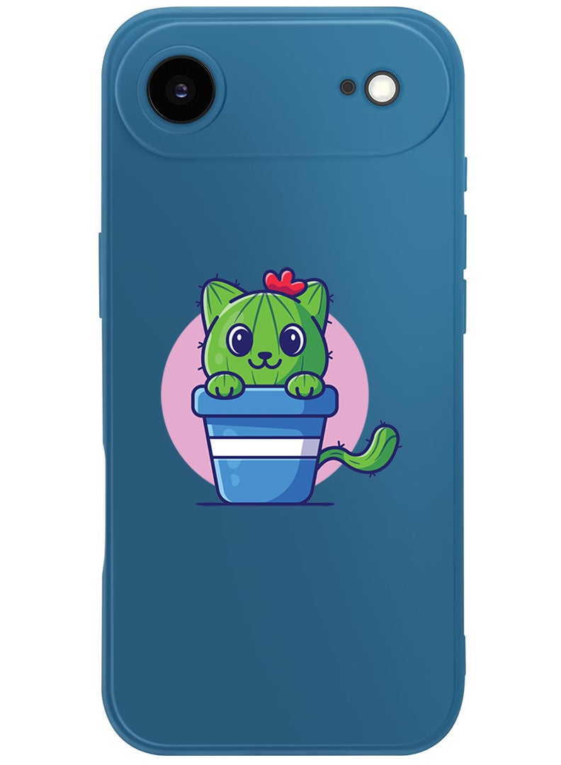 Theodor Protective Slim Fit Case Liquid Silicone Cover with Full Body Protection Anti-Scratch Shockproof Case For Apple iPhone 17 Air (Blue) Cute Cat Cactus - Image 1