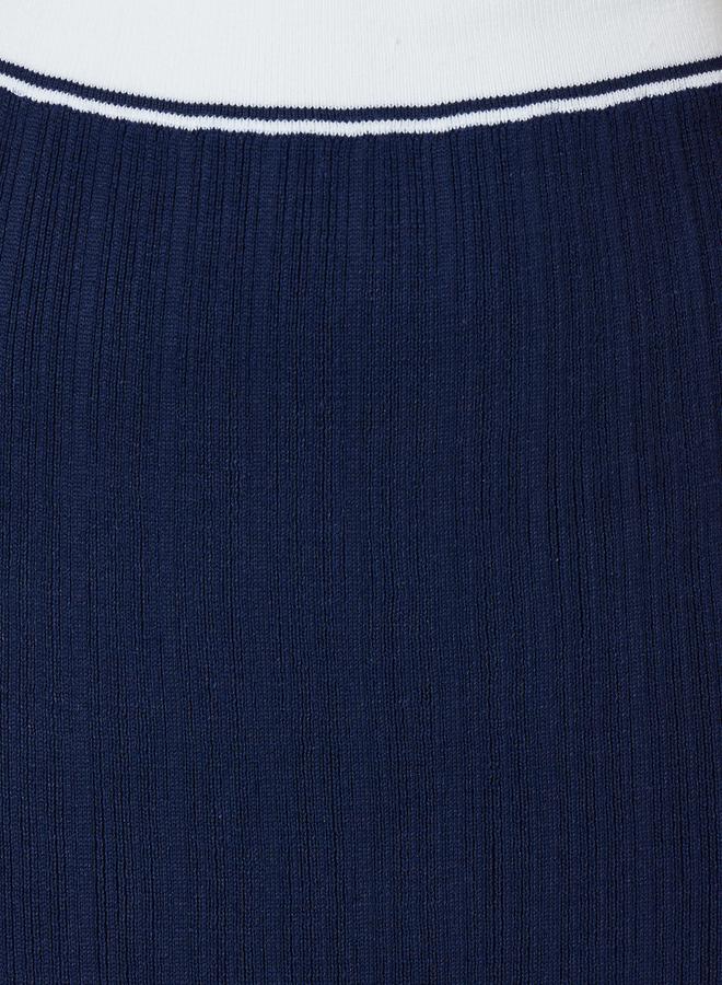 Styli Navy Blue Contrast Trims A-Line Maxi Skirt - Image 3