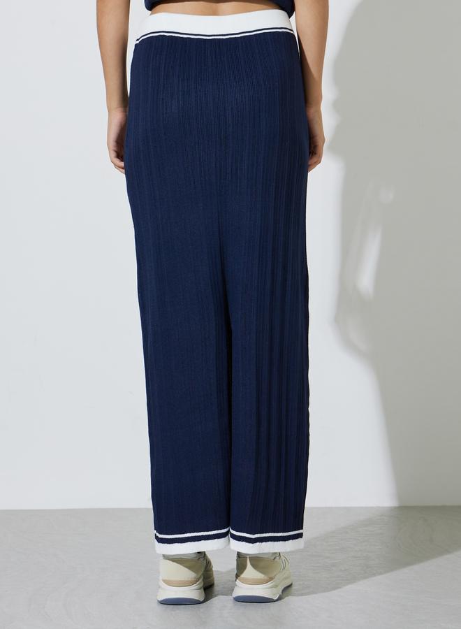 Styli Navy Blue Contrast Trims A-Line Maxi Skirt - Image 4
