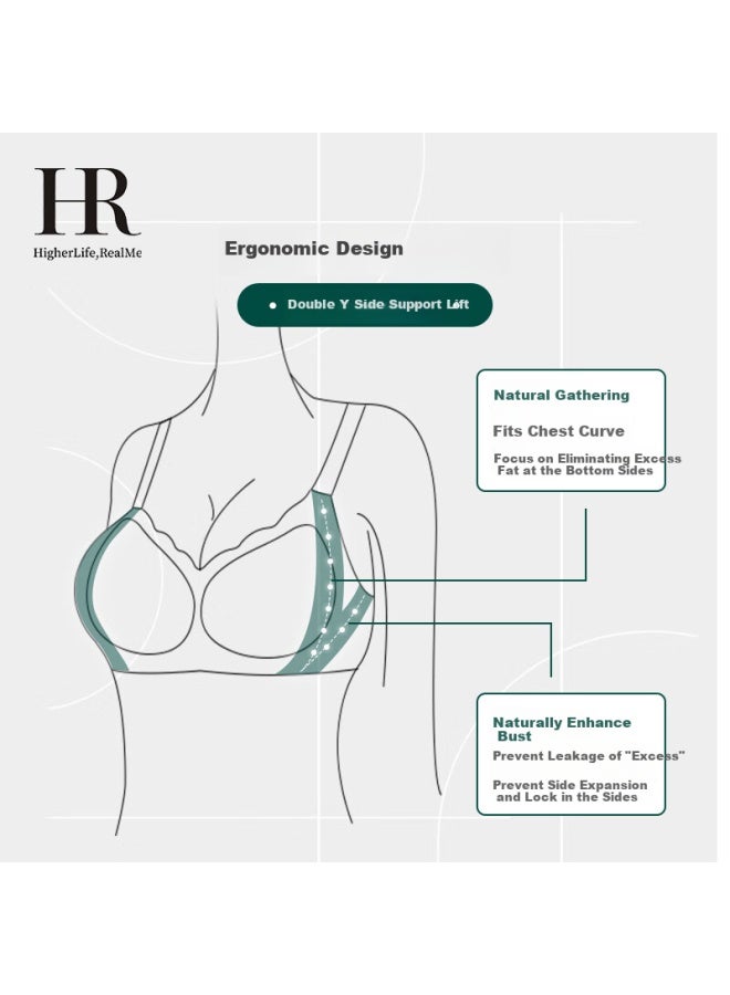 Hr Women's Bra Small And Medium Seamless Push-up Bra Lift Side Milk Peach Chest Deep Grey M - Image 2