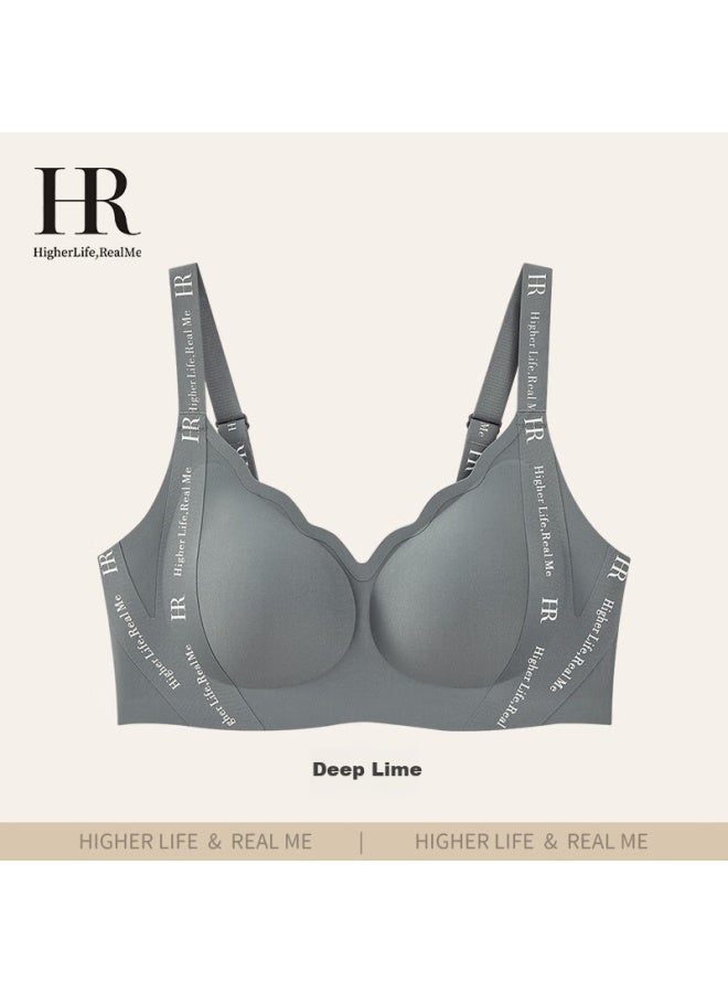 Hr Women's Bra Small And Medium Seamless Push-up Bra Lift Side Milk Peach Chest Deep Grey M - Image 3