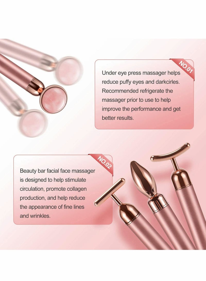 Excefore 4-in-1 Beauty Bar 24k Golden Pulse Face Massager, Electric Jade Roller Facial Massager Rose Quartz, Arm Eye Nose Massage Stone for Face Lift Anti-Aging Anti-Wrinkles Skin Tightening Face Firming - Image 4