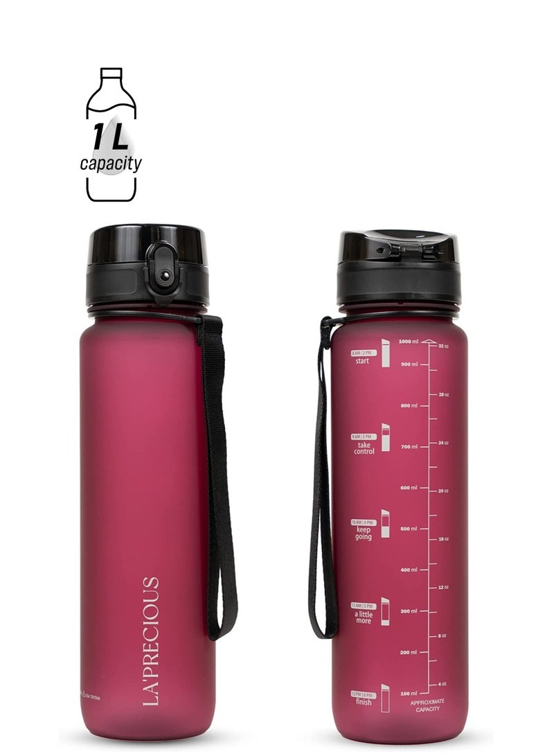 LA' PRECIOUS 1L Water Bottle for Adults and Kids - USA Tritan Material Non-Toxic BPA Free - Fast Flow - Flip Top Leak Proof Lid and One Click Open  - Image 1