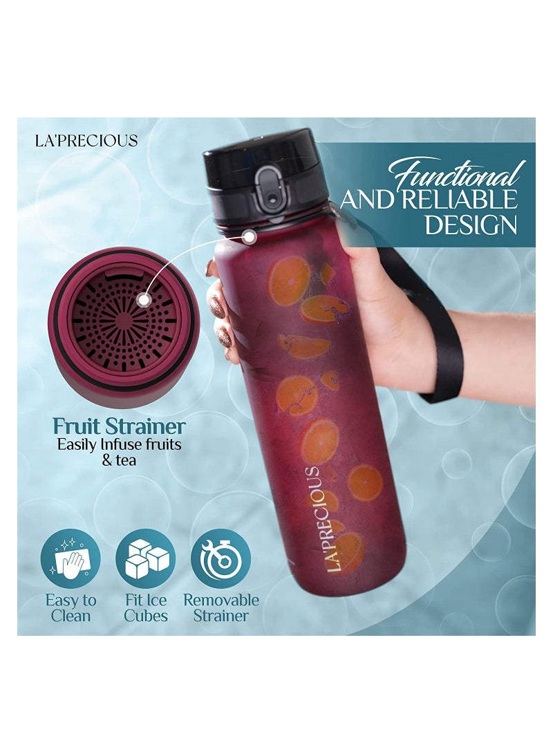 LA' PRECIOUS 1L Water Bottle for Adults and Kids - USA Tritan Material Non-Toxic BPA Free - Fast Flow - Flip Top Leak Proof Lid and One Click Open  - Image 4