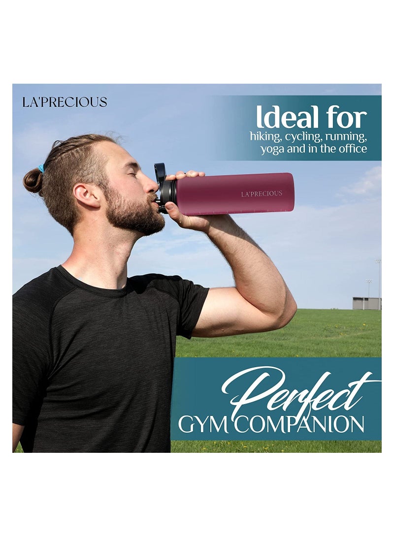 LA' PRECIOUS 1L Water Bottle for Adults and Kids - USA Tritan Material Non-Toxic BPA Free - Fast Flow - Flip Top Leak Proof Lid and One Click Open  - Image 2