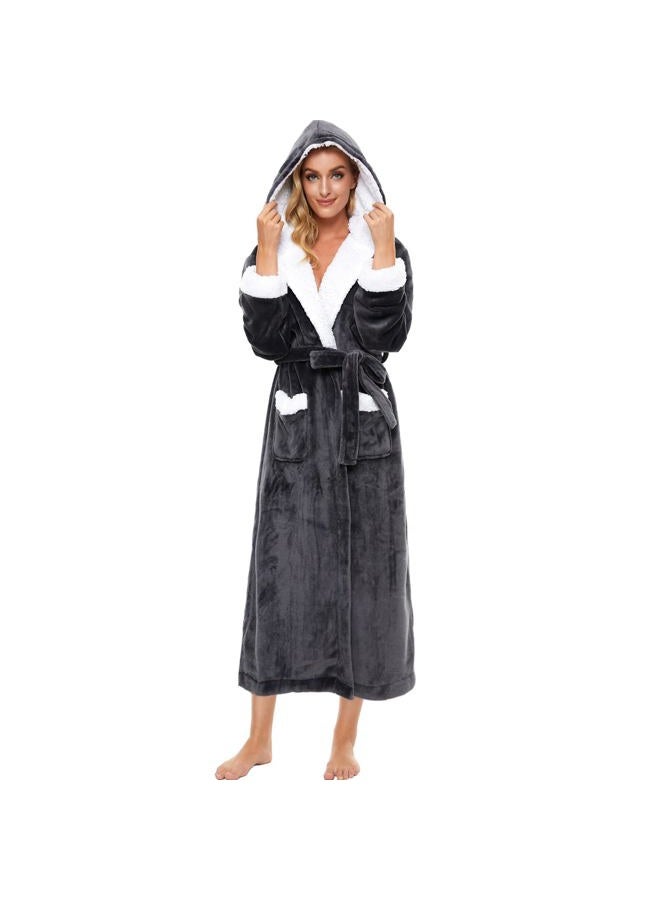 iniber Plush Robes for Women, Womens Robe Long, Fuzzy Fluffy Soft Warm Fleece Hooded Bathrobe, L F01 Gray, XL - Image 1