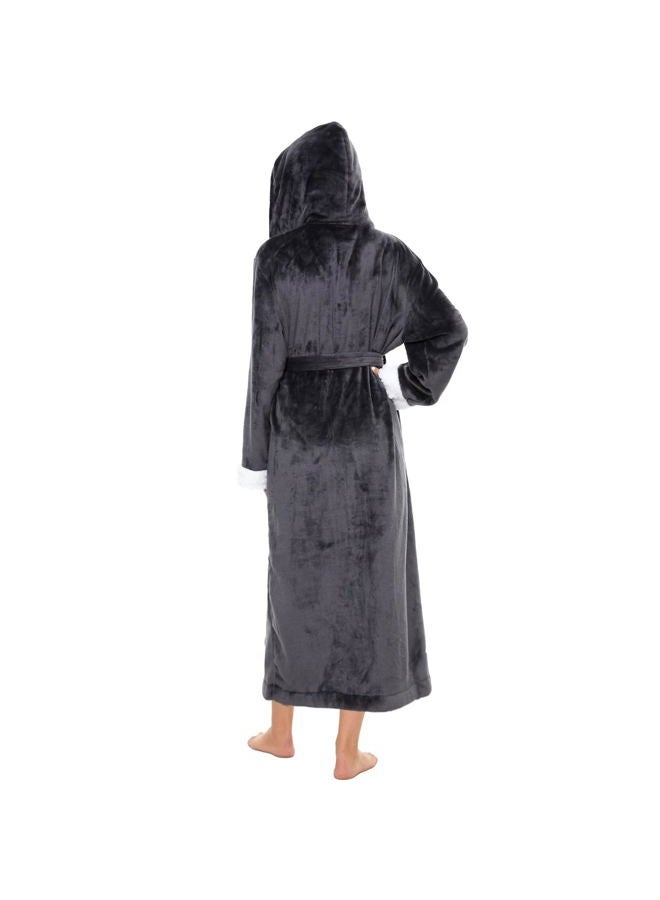 iniber Plush Robes for Women, Womens Robe Long, Fuzzy Fluffy Soft Warm Fleece Hooded Bathrobe, L F01 Gray, XL - Image 2