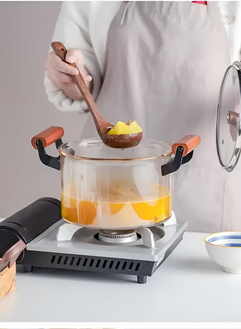 Reko 3.5L Kitchen Cooking Saucepan With Lid And Double Wooden Handle Glass Saucepan with Cover, Heat-resistant Glass Stovetop Clear Cooktop Safe for Pasta Noodle, Soup, Milk, Baby Food making or Heating - Image 4
