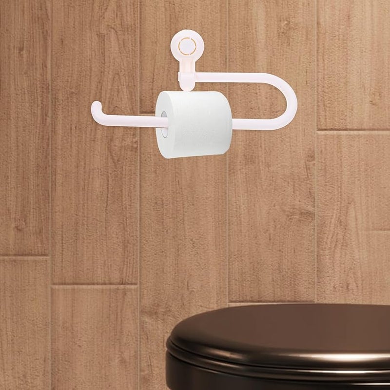 White Plastic Suction Cup Bathroom Tissue Holder Wall Mounted Towel Rack No Drilling Required - Image 4
