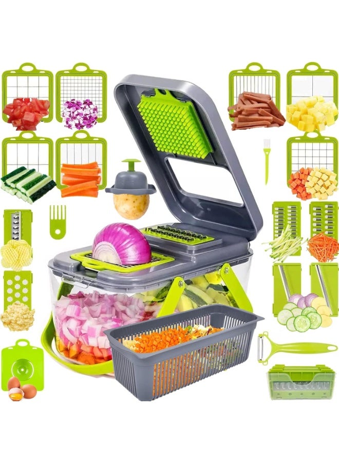 Vegetable Chopper, Upgraded 22 in 1 Mandoline Vegetable Slicer Dicer with 13 Stainless Steel Blades, Adjustable Slicer, Vegetable Cutter with Drain Rack Storage Container, Kitchen Gadget - Image 1