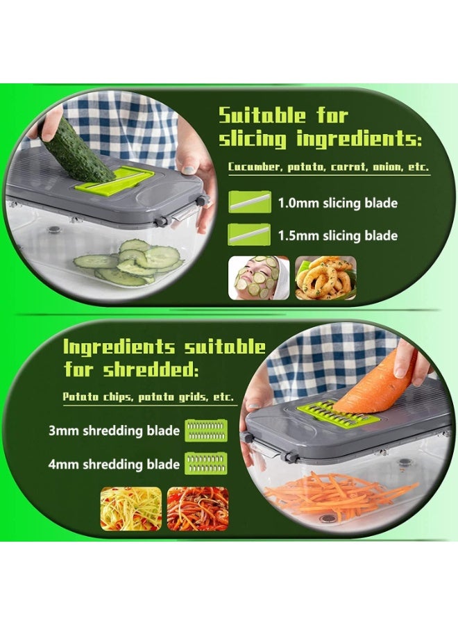 Vegetable Chopper, Upgraded 22 in 1 Mandoline Vegetable Slicer Dicer with 13 Stainless Steel Blades, Adjustable Slicer, Vegetable Cutter with Drain Rack Storage Container, Kitchen Gadget - Image 2