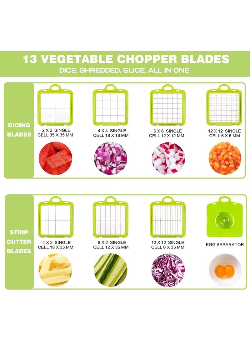 Vegetable Chopper, Upgraded 22 in 1 Mandoline Vegetable Slicer Dicer with 13 Stainless Steel Blades, Adjustable Slicer, Vegetable Cutter with Drain Rack Storage Container, Kitchen Gadget - Image 4