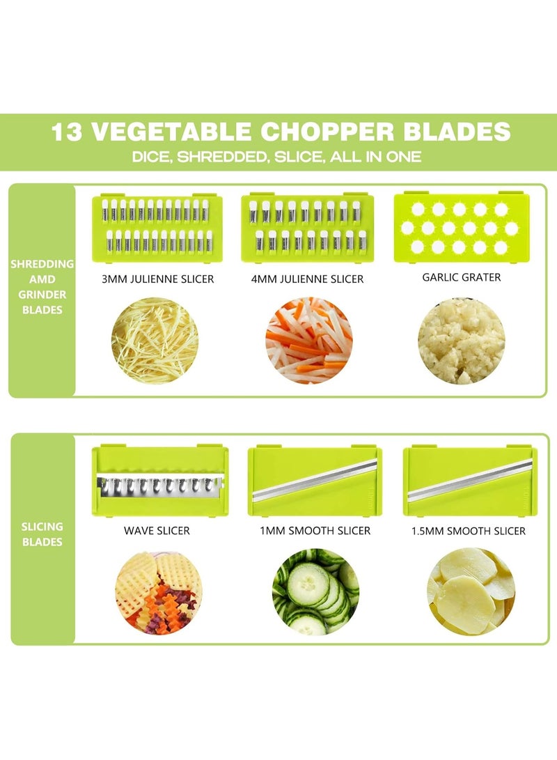 Vegetable Chopper, Upgraded 22 in 1 Mandoline Vegetable Slicer Dicer with 13 Stainless Steel Blades, Adjustable Slicer, Vegetable Cutter with Drain Rack Storage Container, Kitchen Gadget - Image 3