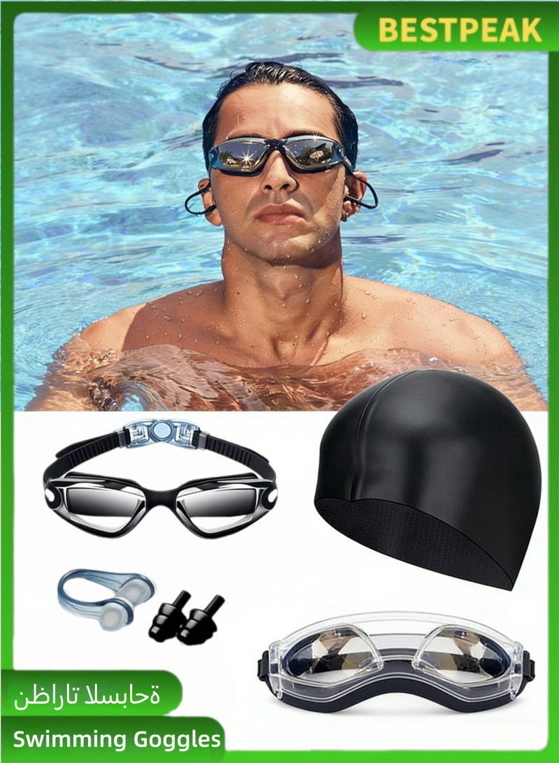 BESTPEAK 5-in-1 Anti-Fog Swimming Goggles - Goggle Set with Swimming Cap, Earplugs, Nose Clip, Leak-Proof Goggles - Waterproof Swimming Goggles that Can Effectively Block Ultraviolet Rays - Suitable for Men - Image 1