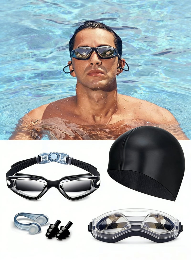 BESTPEAK 5-in-1 Anti-Fog Swimming Goggles - Goggle Set with Swimming Cap, Earplugs, Nose Clip, Leak-Proof Goggles - Waterproof Swimming Goggles that Can Effectively Block Ultraviolet Rays - Suitable for Men - Image 1