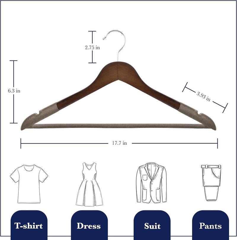 ROLLYWARE ® Wooden Cloth Hangers,Suit Hangers for Men Non Slip - Luxury Natural Lotus Wood & Velvet Hangers for Hanging Pants, Suits, Dress & Skirts -360° Rotating Hook (20, Brown) - Image 4