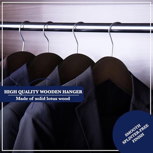 ROLLYWARE ® Wooden Cloth Hangers,Suit Hangers for Men Non Slip - Luxury Natural Lotus Wood & Velvet Hangers for Hanging Pants, Suits, Dress & Skirts -360° Rotating Hook (20, Brown) - Image 3