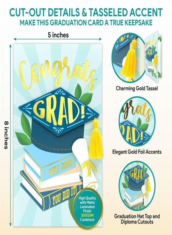 Decorably Gold-Foiled 5x8in Individual Congrats Grad Card with Graduation Hat Top and Diploma Cutouts and Gold Tassel, Graduation Card Set with Envelope and Stickers, with Printed Message Inside - Image 4