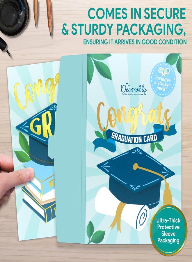 Decorably Gold-Foiled 5x8in Individual Congrats Grad Card with Graduation Hat Top and Diploma Cutouts and Gold Tassel, Graduation Card Set with Envelope and Stickers, with Printed Message Inside - Image 3