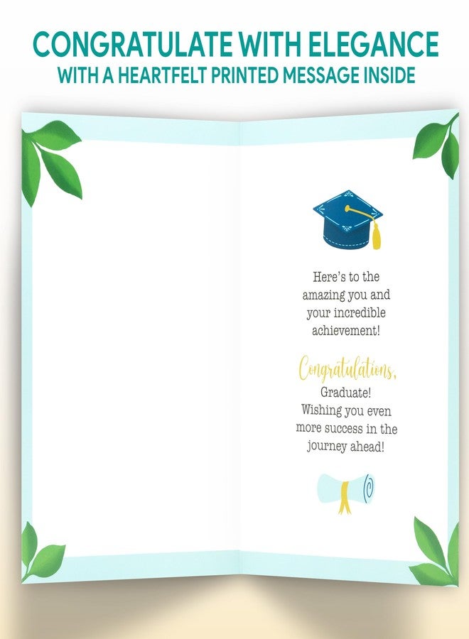 Decorably Gold-Foiled 5x8in Individual Congrats Grad Card with Graduation Hat Top and Diploma Cutouts and Gold Tassel, Graduation Card Set with Envelope and Stickers, with Printed Message Inside - Image 2