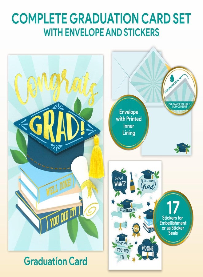 Decorably Gold-Foiled 5x8in Individual Congrats Grad Card with Graduation Hat Top and Diploma Cutouts and Gold Tassel, Graduation Card Set with Envelope and Stickers, with Printed Message Inside - Image 5