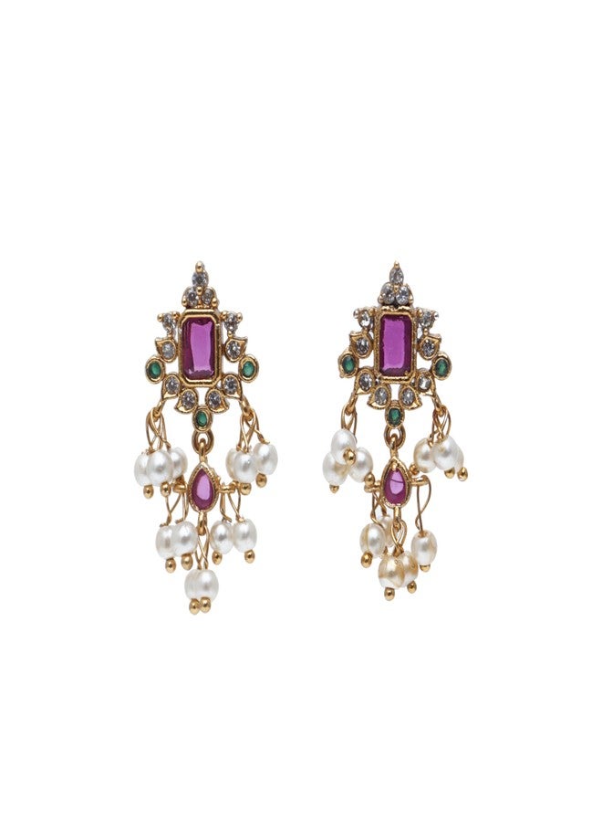 Avighna Vintage Style Earrings with Sapphire Gemstones and Pearls - Image 1