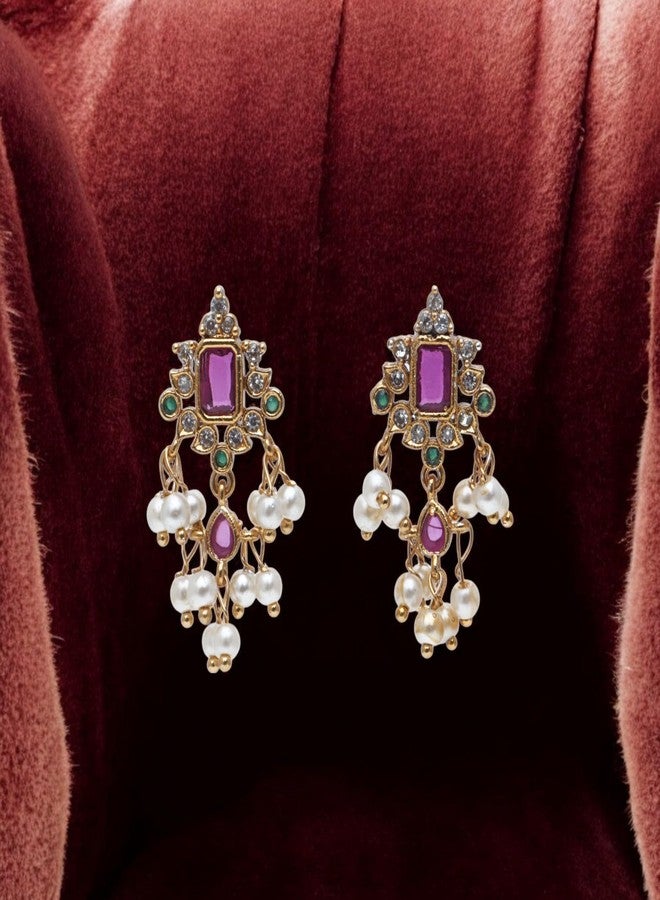 Avighna Vintage Style Earrings with Sapphire Gemstones and Pearls - Image 5
