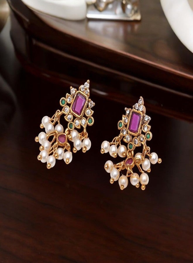 Avighna Vintage Style Earrings with Sapphire Gemstones and Pearls - Image 3