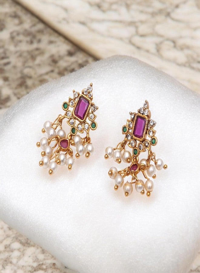 Avighna Vintage Style Earrings with Sapphire Gemstones and Pearls - Image 4