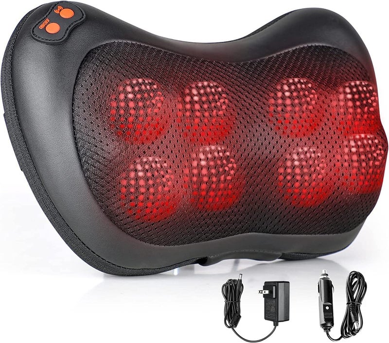 8-Head heating kneading massage pillow, neck, back, waist and whole body muscle deep massager, home office car relaxation artifact - Image 1