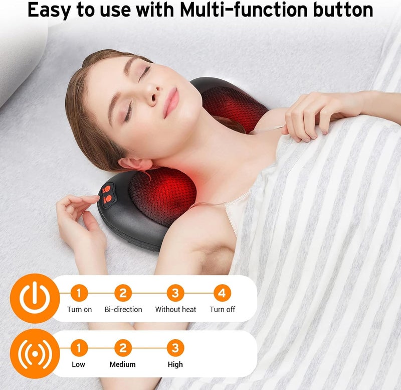 8-Head heating kneading massage pillow, neck, back, waist and whole body muscle deep massager, home office car relaxation artifact - Image 3