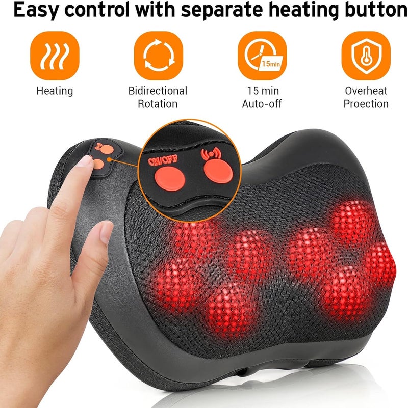 8-Head heating kneading massage pillow, neck, back, waist and whole body muscle deep massager, home office car relaxation artifact - Image 2
