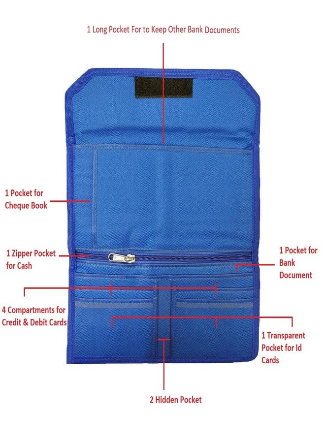 Magpie Collections Nylon Multipurpose Expanding Cheque Book Holder Multi Pocket Travel Organizer Document Bag for Small Accessories- 24 * 12 CM Blue - Image 5