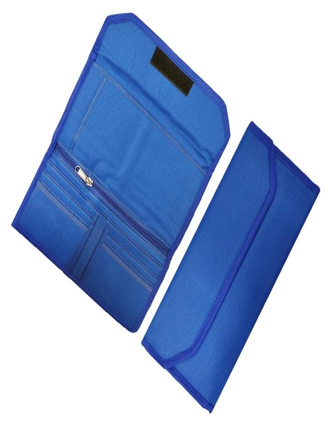 Magpie Collections Nylon Multipurpose Expanding Cheque Book Holder Multi Pocket Travel Organizer Document Bag for Small Accessories- 24 * 12 CM Blue - Image 2