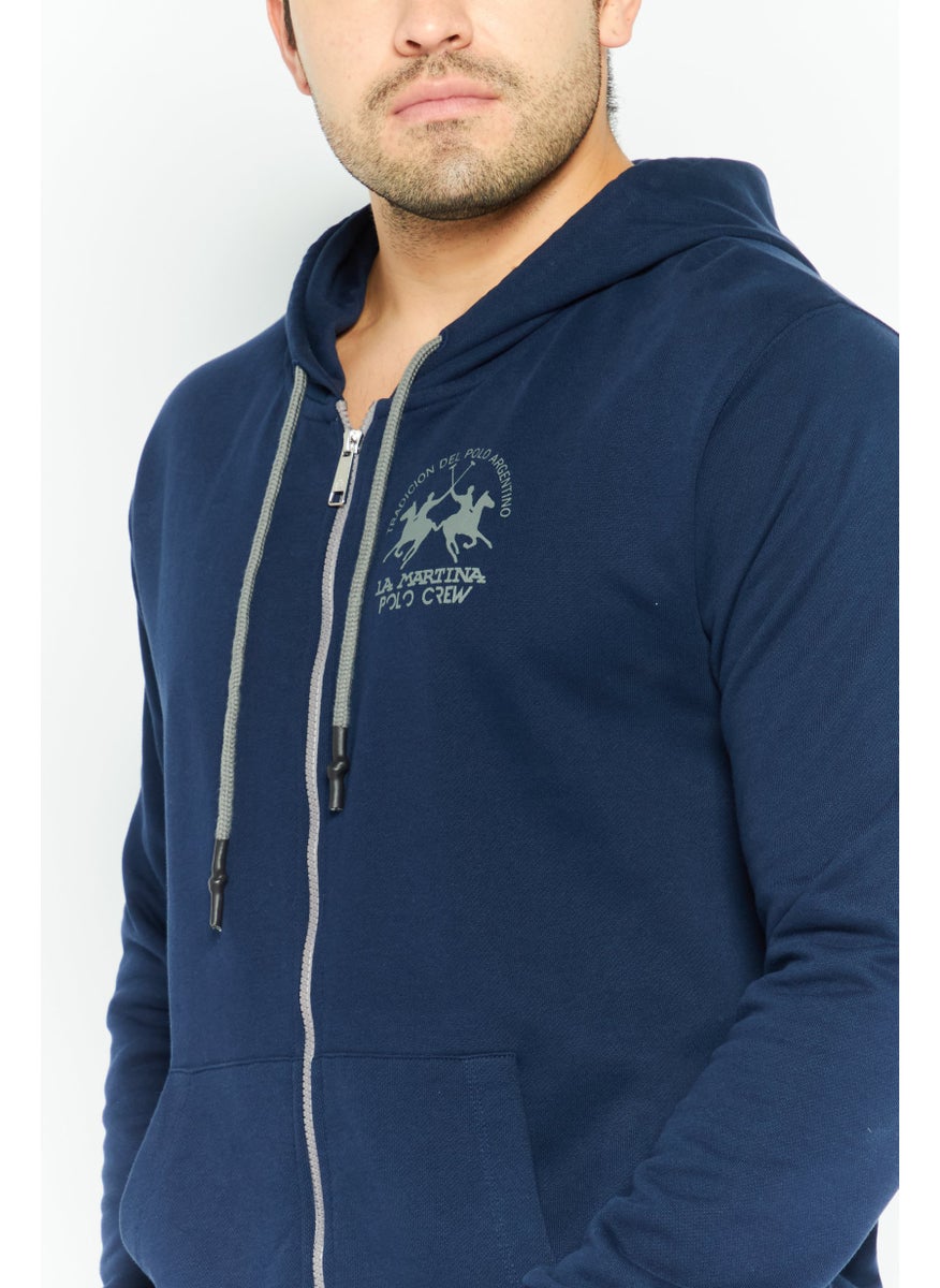 La Martina Men Hooded Brand Logo Long Sleeve Hoodie, Blue  - Image 2