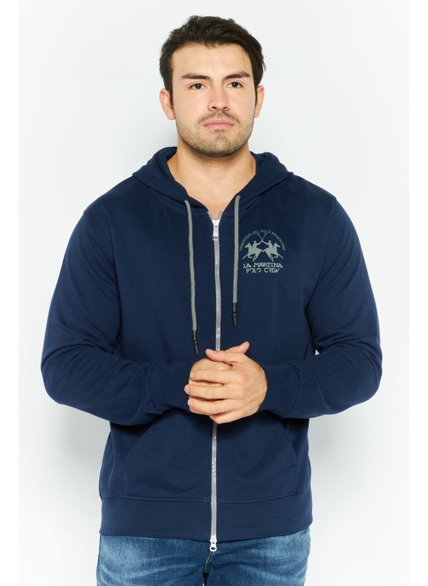La Martina Men Hooded Brand Logo Long Sleeve Hoodie, Blue  - Image 1