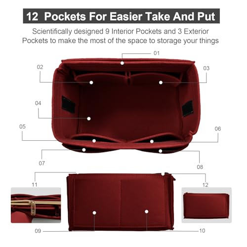 OMYSTYLE Darkred Organizer Insert, Felt Tote Bag Organizer Insert with 5 Sizes, Handbag Dividers for Inside Purse, Compatible with Longchamp, Neverful, Speedy and More - Image 3