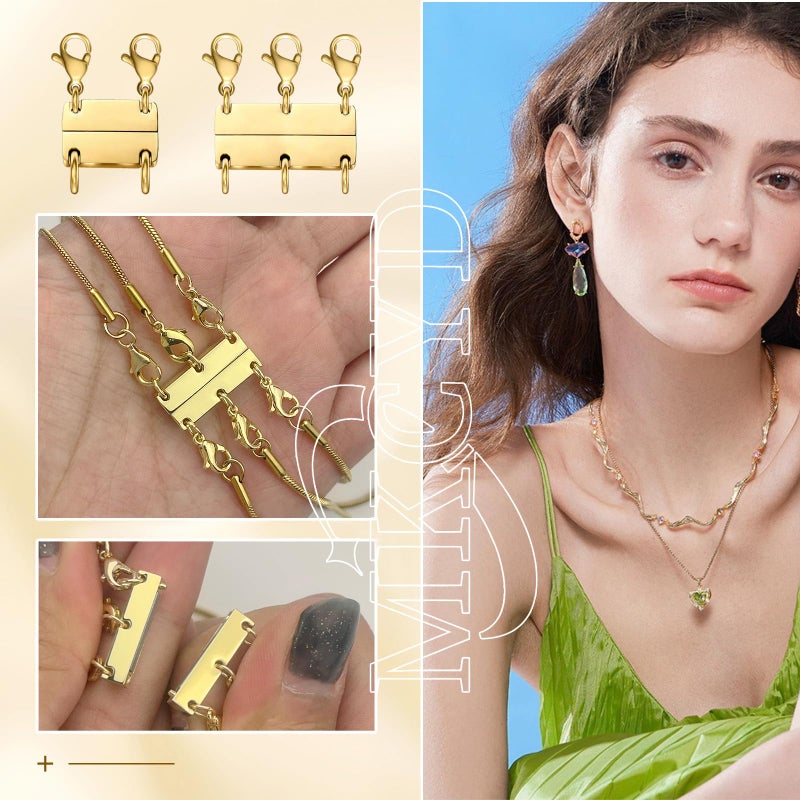 MKCYD Multi Necklace Layering Clasp Strong Magnetic Clasps, Gold and Silver Necklace Separator for Layering, Multiple Jewelry Closures for Layered Look - Image 5