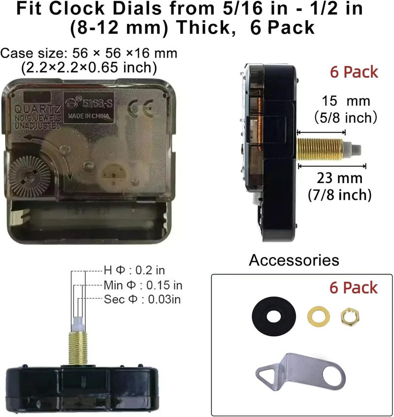 EMOON 6 Pieces Clock Mechanism Replacement Kit with 9 Pack Clock Hands, Silent Sweep Clock Motor Kit Battery Operated for Clock Repair DIY Replacement, Custom Clock - Image 2
