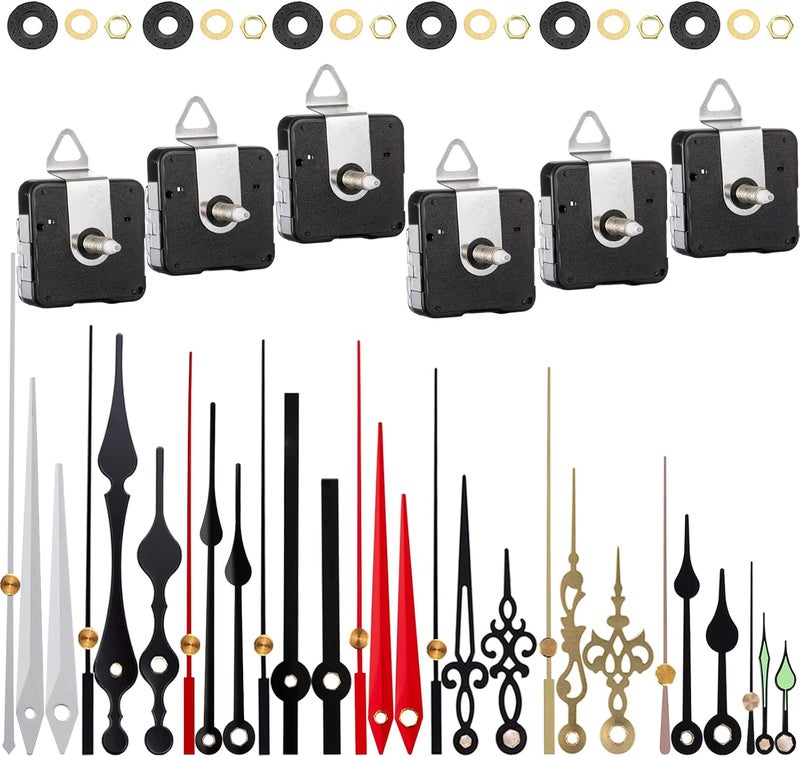 EMOON 6 Pieces Clock Mechanism Replacement Kit with 9 Pack Clock Hands, Silent Sweep Clock Motor Kit Battery Operated for Clock Repair DIY Replacement, Custom Clock - Image 1